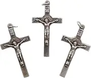 [Candy Creations On Cloud 9] Silver Toned Saint Benedict Crucifix Pendants Pack of 3 | St. Benedict Cross Religious Charms
