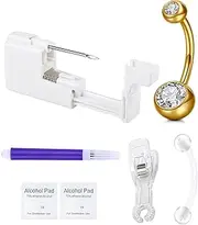 QWALIT Titanium Belly Button Piercing Kit Gold Belly Button Piercing Kits Self Belly Piercings Gun with Surgical Steel Implant Grade Titanium Belly Rings at Home Hypoallergenic Navel Ring, Metal