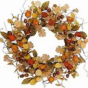 AMF0RESJ Artificial Fall Wreath for Front Door Autumn Wreath with Golden Eucalyptus Leaves,Oak Leaves for Indoor Outdoor Farmhouse Home Wall Window Festival Wedding Decor