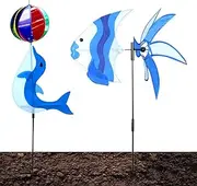 Garden Windmill - 2X Dolphin Shape Wind Spinner for Garden | Easy to Install Pinwheels Stakes for Lawn Wedding Terrace Corridor
