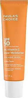 Paula’s Choice 5% Vitamin C Sheer Moisturizer SPF 50, Lightweight Invisible Broad-Spectrum Sunscreen, Brightens Dullness, Prevents Dark Spots, Suitable for All Skin Types Including Blemish-Prone, 60 mL