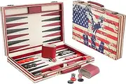 Bucher&Rossini Backgammon Set for Adults (2 Players, Ages 14+) - American Flag Design, Leather Material