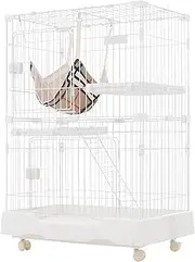 Cat Cage, 2-Tier Cat Cage, Hammock, Drawer Tray Included, Casters, Ceiling Door, Pet Cage, Cat House, Answering Machine, Protection, Escape Prevention, Stylish