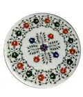 18" Marble side Table top handmade floral inlay semi precious stones work Art
