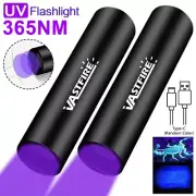 2X 365nm UV Light LED Flashlight Blacklight Torch Detector Lamp USB Rechargeable