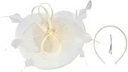 [Didiseaon] Gauze Fascinator Hat for Women Elegant Headband Artificial Plume Design for Weddings Tea Parties Banquets and Special Occasions Stylish Hair Decor Beige