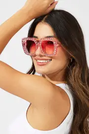 Pink Rhinestone Frame Fashion Sunglasses - Size ONE, Women's Sunglasses