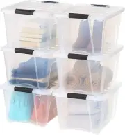 IRIS USA 32 Qt Stackable Plastic Storage Bins with Lids, 6 Pack - BPA-Free, Made