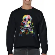 Dean Russo Art Skull and Guns Sweatshirt Colorful 2nd Amendment Crewneck
