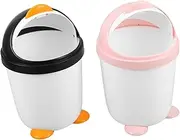 DINHEAROM 2pcs Mini Penguin Desk Trash Can Plastic Desktop Waste Bin Organizer Adorable Tabletop Garbage Can for Home Office