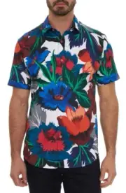 Robert Graham Floral Stretch Button-up Shirt, Size Large