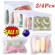 2/4PCS Reusable EVA Silicone Food Storage Bags Zip Lock Pouch Fresh Sealer New
