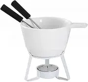 EdirFtra Ceramic Butter Warmer Chocolate Fondue Pot, White Ceramic Chocolate Fondue Set with Stainless-Steel Forks, Ceramic Fondue Set for Chocolate and Cheese