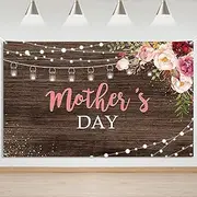 Mocsicka Mother's Day Backdrop 7x5ft Vinyl Mason Jars Rustic Brown Wood Wall Photo Booth Backdrops Happy Mother's Day Floral Photography Background