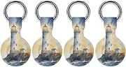 4PCS for Lighthouse Fantasy Light Air Tag Holder Case Waterproof & Shockproof Anti-Scratch Protective Air Tag Cover with Keychain Ring Silicone Tags Holders for Luggage, Backpack, Keys, Pet