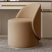 Rotating Dressing Stool, Bedroom Dressing Chair, Home Backrest Stool, Leather Dressing Chair, Easy to Use, Rubber Wood Frame, High Stability,Beige