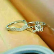 14K White Gold Fn 2.50Ct Lab Created Diamond Claddagh Engagement Ring Bridal Set