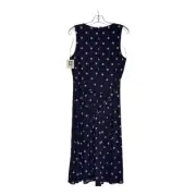 Anne Klein Polka Dot Midi Dress Sleeveless Belted Career Casual Purple/White 12