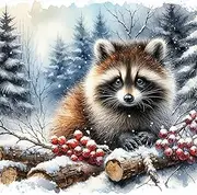 Fabric Panel Winter Raccoon 100% Cotton 14"x14" Quilting Panel Square AM317
