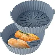 Fxvhojq 2-Pack Silicone Air Fryer Liner - Reusable, Heat Resistant, Easy Cleaning, Food Safe, Round, Grey, 20cm x 17.5cm x 5cm, Molded Air Fryer Liner