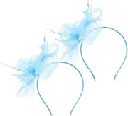 [Baluue] 2pcs Vintage Fascinator Hats: for Women with Mesh and Hair Hoop Bridal Headband for Wedding Tea Party Cocktail Events Blue