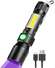 Fay Bless Blacklight Flashlights, 3 in 1 UV Flashlight Rechargeable Flashlight with Pocket Clip High Powered LED Light 7 Modes Waterproof (1Piece-with Battery)