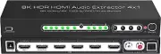 4K@120Hz 8K@60Hz HDMI Switch Audio Extractor 4 in 1 Out HDMI 2.1, Toslink, RCA