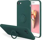 UEEBAI Case for for iPhone SE 2022 5G/iPhone 7/iPhone 8/iPhone SE 2020, Ultra Slim Liquid Silicone Phone Case Ring Holder Kickstand Magnetic Car Mount Gel TPU Cover for iPhone SE3/SE2 - Dark Green