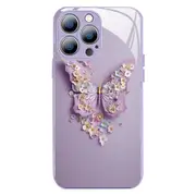 Tempered Glass+TPU Cover for iPhone 14 Pro Max Anti-drop Butterfly Pattern Phone Case