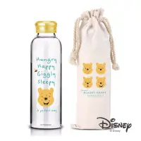 在飛比找Yahoo!奇摩拍賣優惠-正版迪士尼小熊維尼耐熱玻璃瓶蓋組370ml水瓶袋子麻布袋可愛