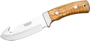 Joker Skinning Knife OSO-D CO55, Blade of 12 cm MOVA Steel, Olive Wood Handle, with Brown Leather Sheath, Tool for Fishing, Hiking, Camping and Hiking