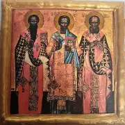 Three Holy Hierarch Saints Gregory St John St Basil Saronic Greek Orthodox Icon