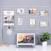 Wire Wall Grid Panel, Wire Photo Hanging Display and Wall Storage Organizer, 10 Clips and 2 Nails Offered, Set of 1, Size 17.7" x 37.4", White