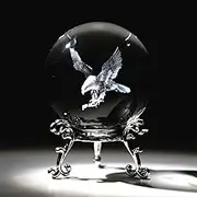 HDCRYSTALGIFTS Engraved Eagle Crystal Ball Paperweight with Stand 60mm 3D Laser Etched Glass Spheres Decorative Balls(Clear)