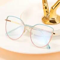 在飛比找蝦皮購物優惠-2023新款女士防藍光貓眼時尚光學眼鏡框復古簡約女金屬眼鏡