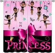 African American Kids Curtains,Cute Ballerina Girl Pink Decor Curtains for Girls Bedroom Living Room Nursery Lovely Princess Drapes 2 Panel Set,Total Size 42 x 45 Inch