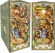 Roroom DIY Book Nook Kit, DIY Dollhouse Bookshelf Insert Decor Alley,3D Wooden Puzzle with LED Lighting Book Nook Wood Bookend Model Building (Green Fairyland)