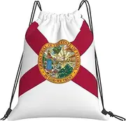 JEJEA Florida State Flag Print Drawstring Backpack Waterproof Back Bag Cinch Bags Swim Gym Travel Bag For Men Women, White, One Size
