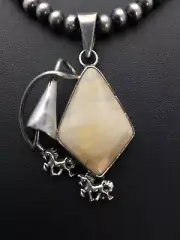 Agate White Stone Pendant Navajo Sterling Silver Beads Necklace 2782
