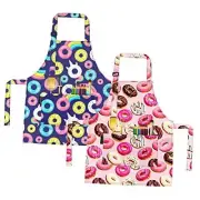 Kids Apron 2 Pack Doughnut Kids Painting Aprons w Blue, Pink, Brown, Yellow