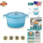 6 QT Enameled Cast Iron Dutch Oven – Stylish Blue Pot for Family Feasts