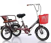 16 Inches Adult Tricycle with Shopping Basket Single Speed 3 Wheel Bike Bicycle with Children Seat for Seniors Load 90kg Wine Red, Tricycle