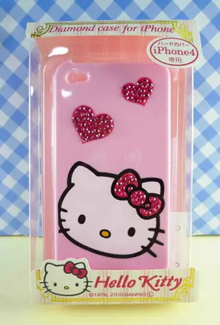 【震撼精品百貨】Hello Kitty 凱蒂貓 HELLO KITTY iPhone4貼鑽手機殼-粉愛心 震撼日式精品百貨