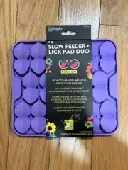 SpunkyPup Slow Feeder Lick Pad Duo Cats Dogs Petal Purple Square 8" x 8" x 0.5"