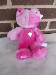 Build A Bear Mini Pink Dye Frog 9" Plush- White Heart Charm on Necklace