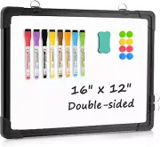 Dry Erase White Board, 16"X12" Magnetic Small Whiteboard for Wall Double-Sided P