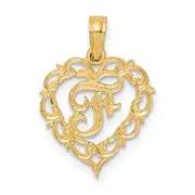 14K Yellow Gold 14Ky Heart Script Letter F Initial Charm