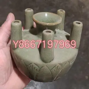 高仿古宋代耀州窯陶瓷五管瓶老貨味釉水好手工實288 瓷器 青花 收藏【南小瓷】