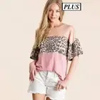 Mauve, Peach, Leopard Colorblock Knit top - Plus - 2x