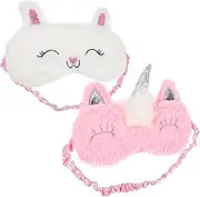 Healvian 2Pcs Adorable Cartoon Sleep Mask Eye Covers for Sleeping Light Blocking Eye Masks for Comfortable Rest for Travel and Naps Unique Design Unicorn